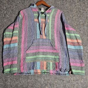 Molina Baja Hoodie Pullover Mens Large Multicolor Striped Surfer Hippie Festival